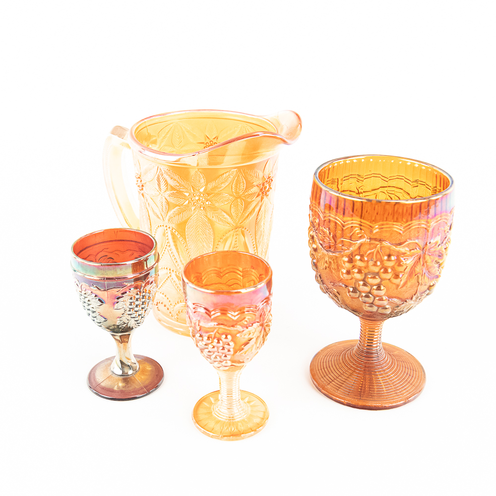 Carnival Glass: Assortment 4-Pc Lot