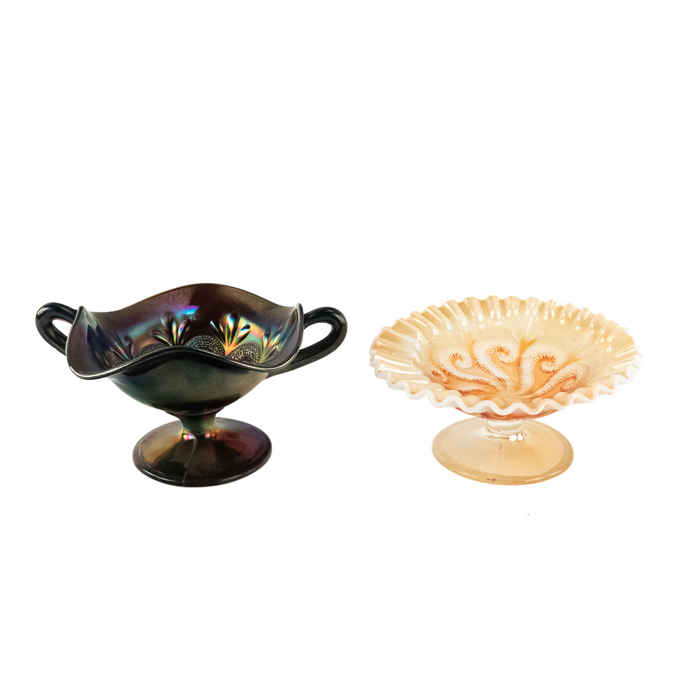 Carnival Glass Dugan Question Marks: 2-Pc Lot