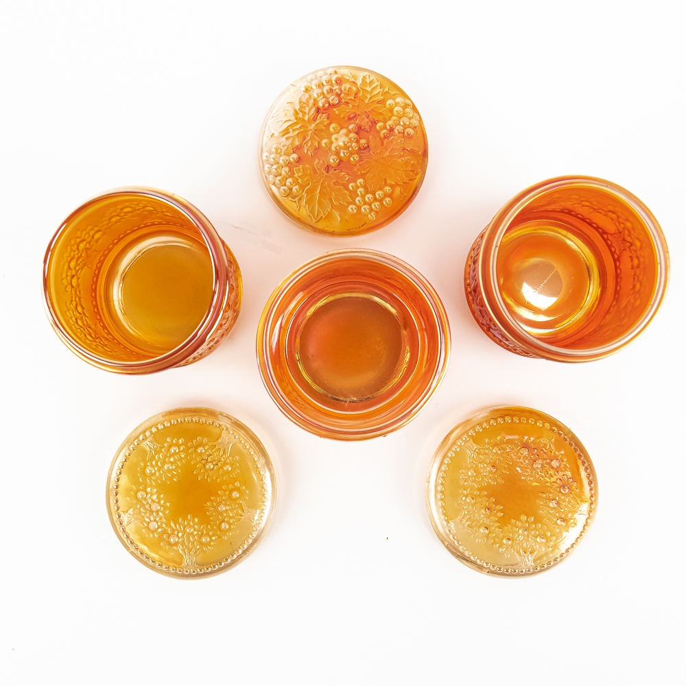 Carnival Glass Covered Powder Jars: 3-Pc Lot