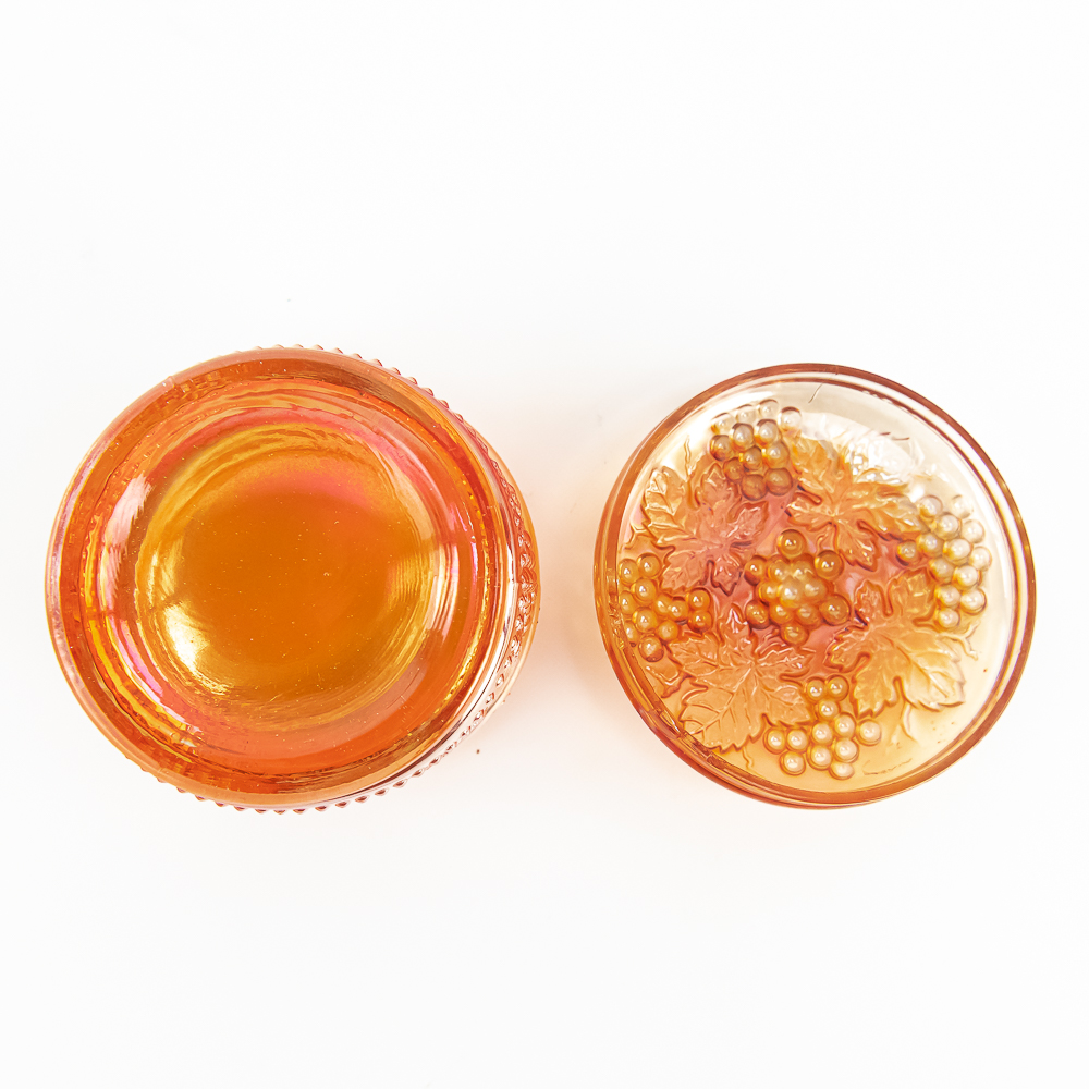 Carnival Glass Covered Powder Jars: 3-Pc Lot
