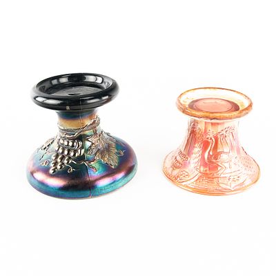 Carnival Glass: N'wood Punch Bowls 2-Pc. 2-piece lot of Northwood punch bowl bases. Grape and 