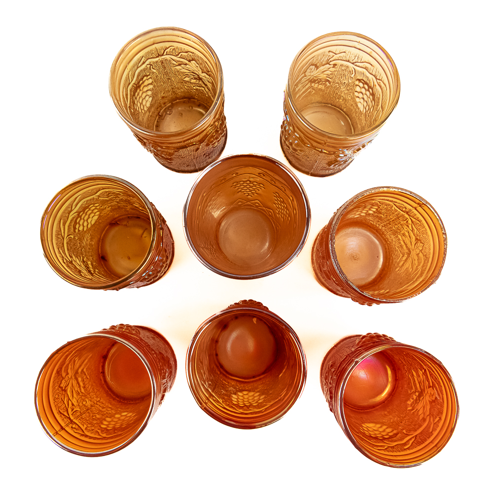 Carnival Glass: Dugan Vineland 8pc Water Set