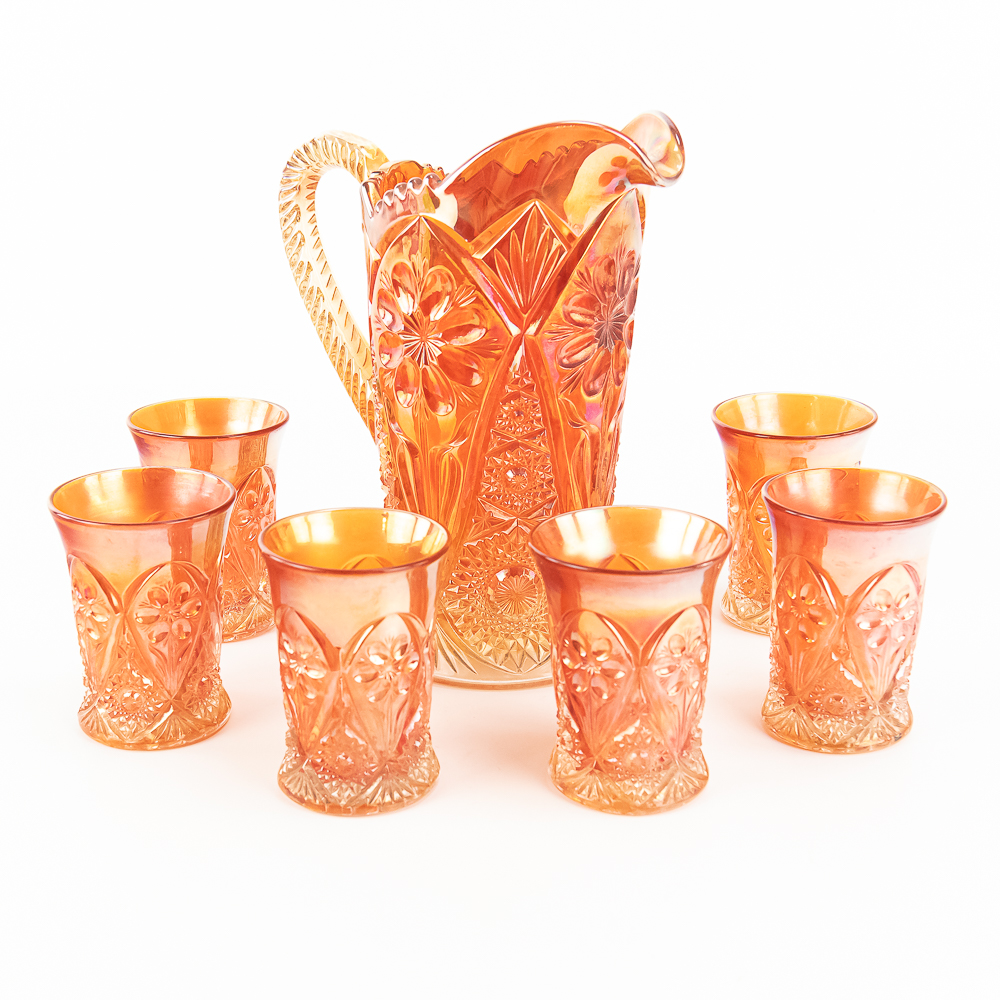 Carnival Glass: Imperial 474 7pc Water Set