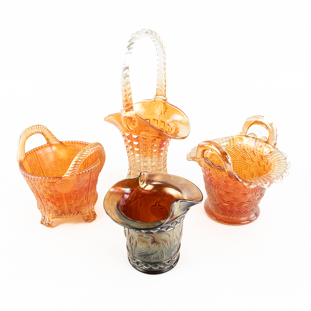 Carnival Glass: Baskets & Hat 4-Pc Lot