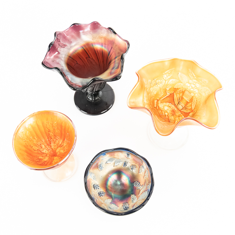 Carnival Glass: Compotes 4-Pc Lot