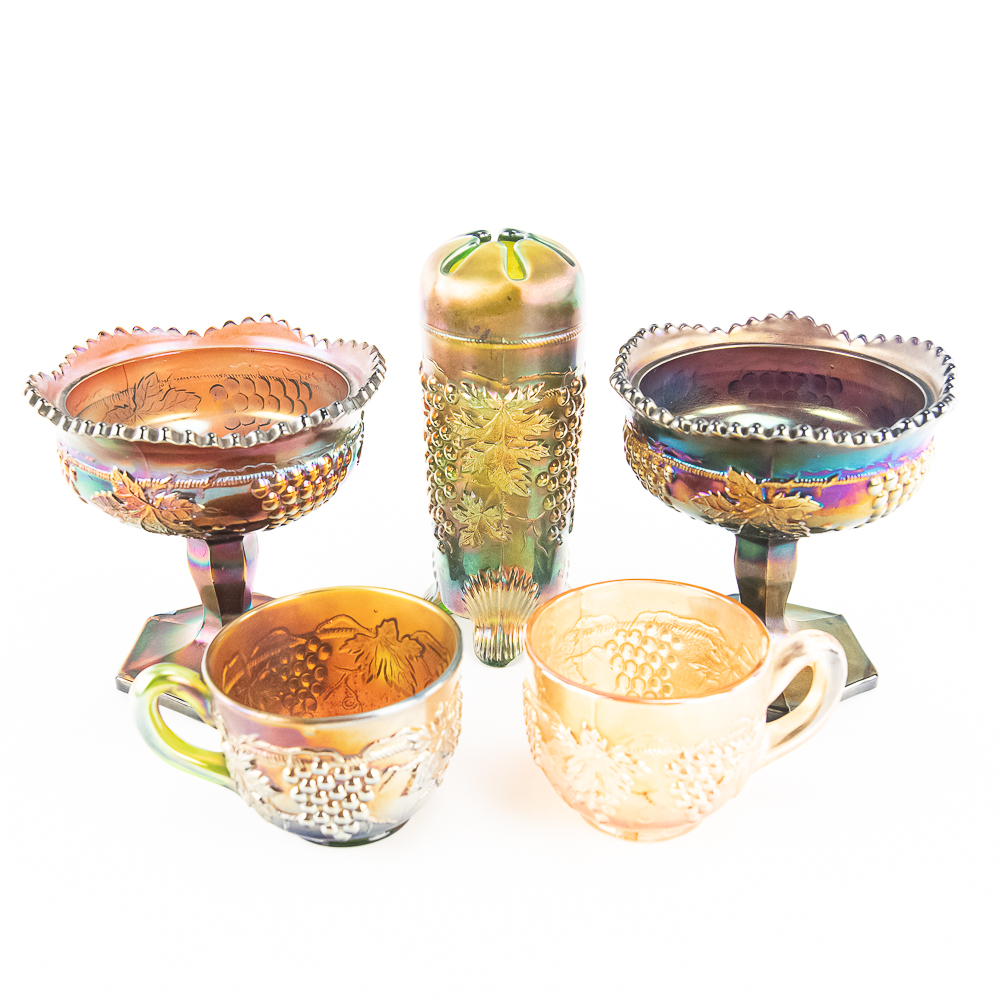 Carnival Glass: N'wood Grape 5-Pc Lot