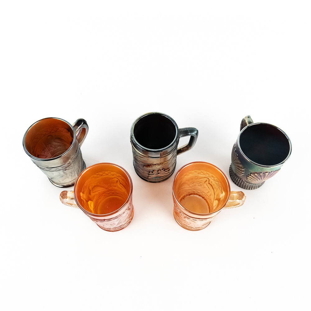 Carnival Glass: Dugan Mugs 5-Pc Lot