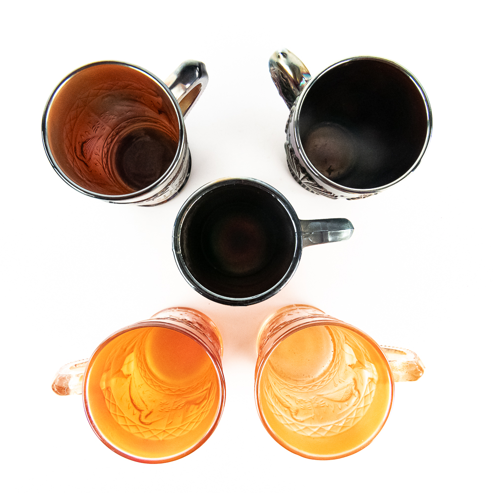 Carnival Glass: Dugan Mugs 5-Pc Lot