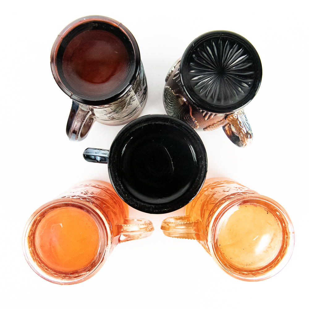 Carnival Glass: Dugan Mugs 5-Pc Lot