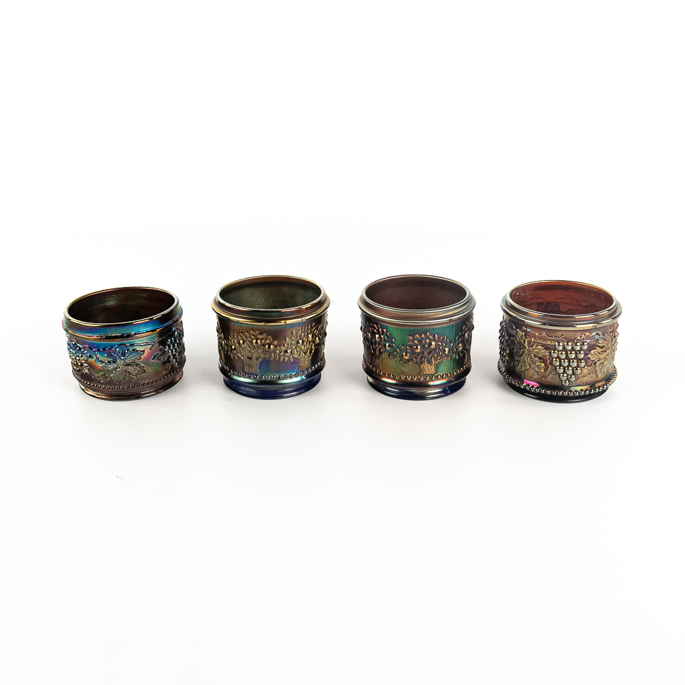 Carnival Glass Powder Jar Bases: 4-Pc Lot