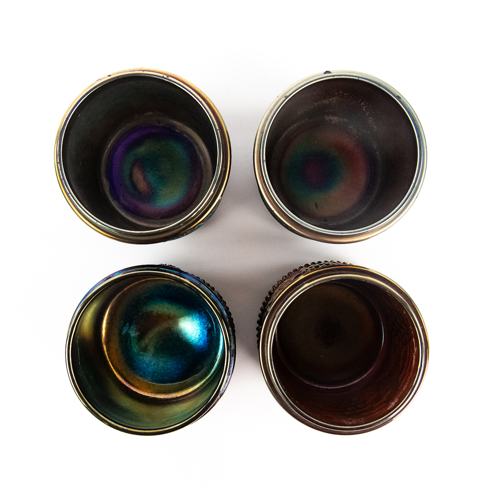 Carnival Glass Powder Jar Bases: 4-Pc Lot