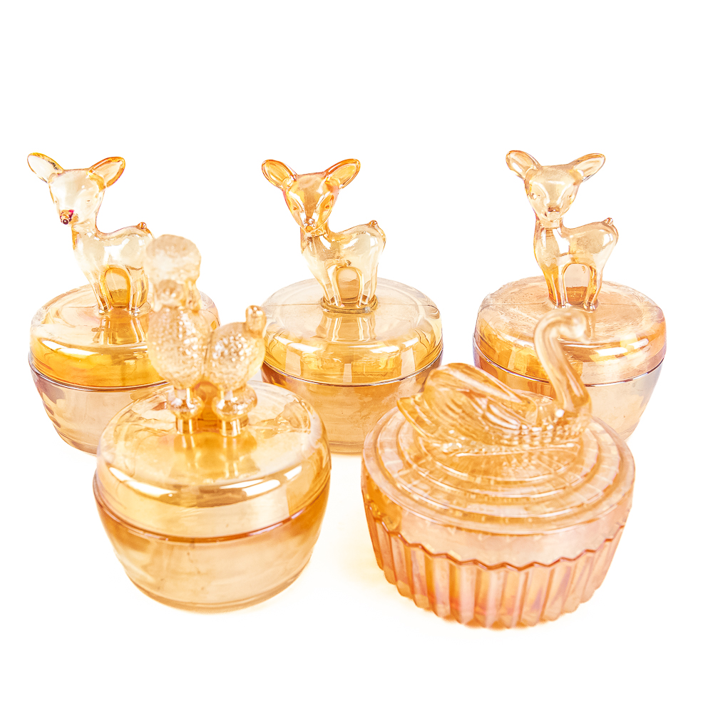 Carnival Glass: Jeannette Jars 5-Pc