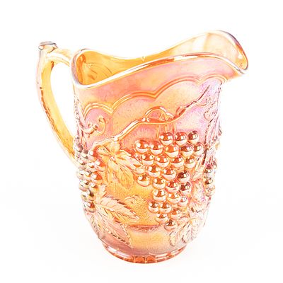 Carnival Glass: Imperial Grape Pitcher. Amber. Very good condition with very nice 
