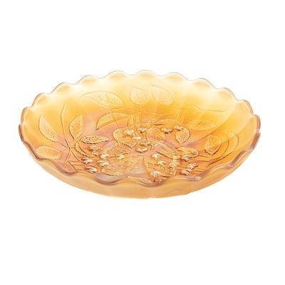 Carnival Glass: Millersburg Hanging Cherries Bowl. Marigold. Ice cream shape with very pretty 