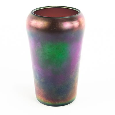 Carnival Glass: Imperial Jewels Cupped Vase. Pearl amethyst. Considered a stretch or art glass 