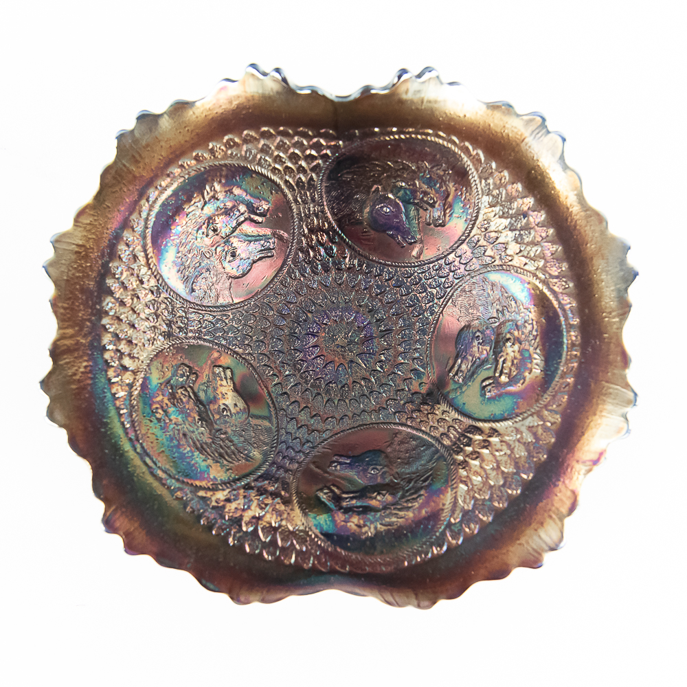 Carnival Glass: Fenton Horse Medallion Footed Bowl