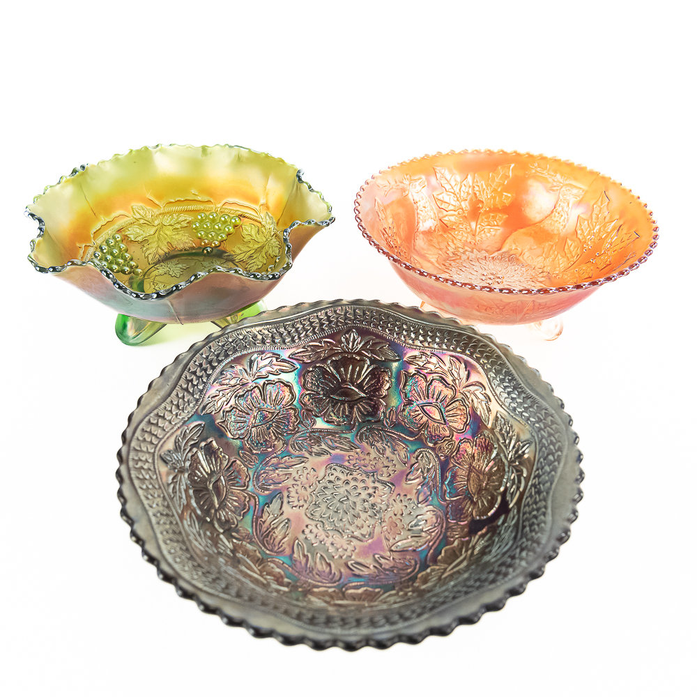 Carnival Glass: Fenton Bowls 3-Pc Lot