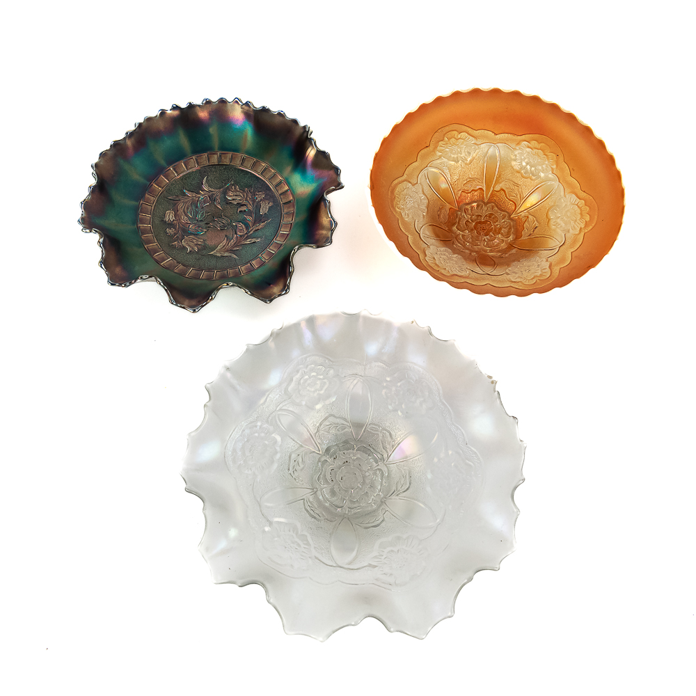Carnival Glass: Dugan Diamond Bowls 3pc Lot
