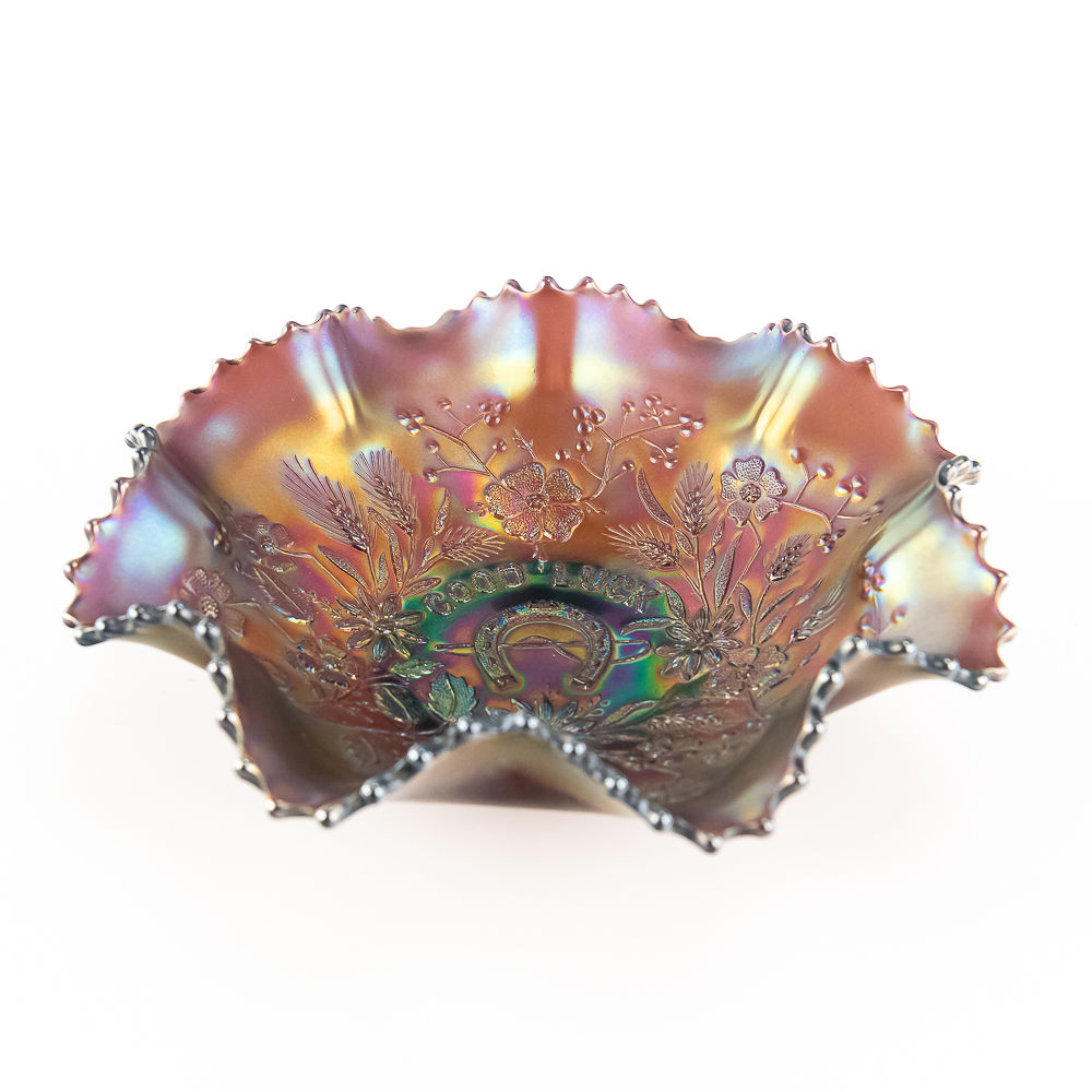 Carnival Glass: Northwood Good Luck Ruffled Bowl