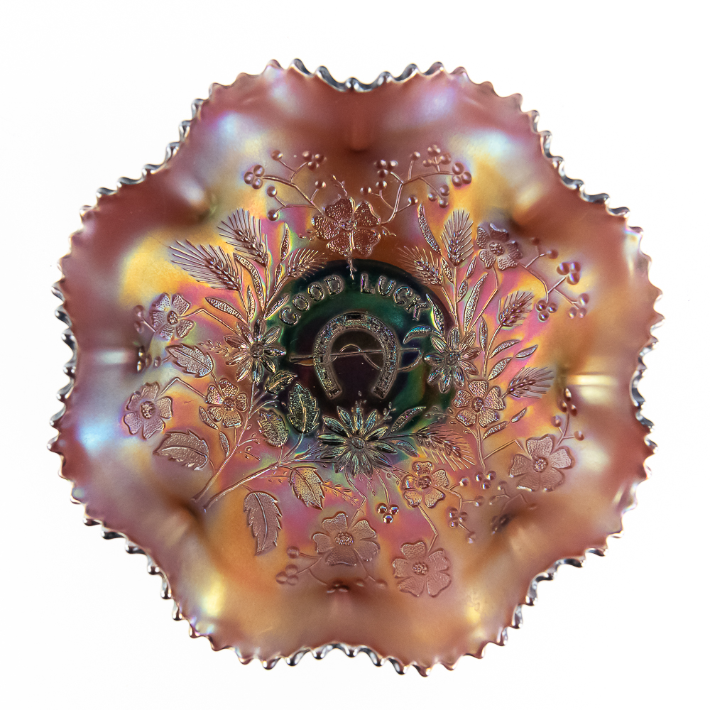 Carnival Glass: Northwood Good Luck Ruffled Bowl