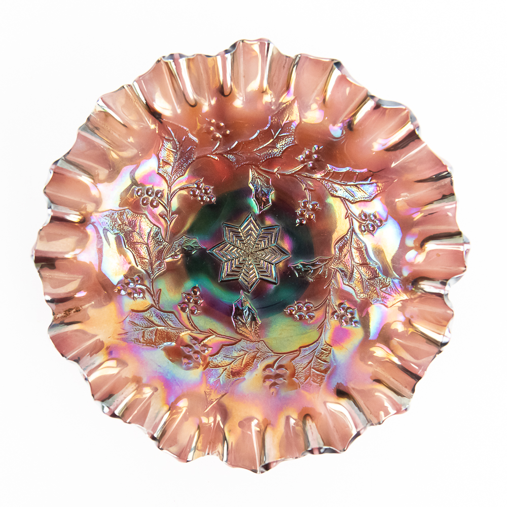 Carnival Glass: Millersburg Holly Sprig Bowl