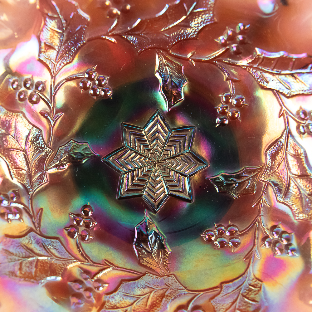 Carnival Glass: Millersburg Holly Sprig Bowl