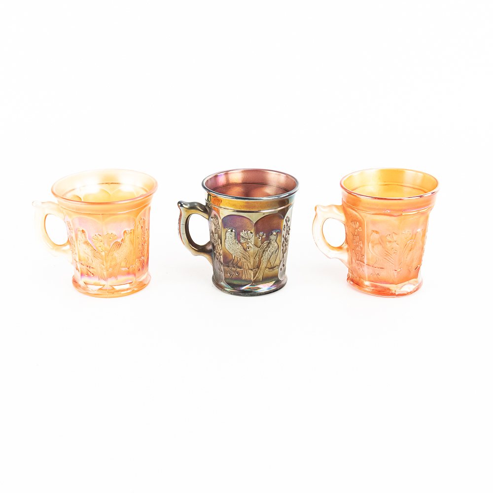 Carnival Glass: N'wood Bird Mugs 3-Pc