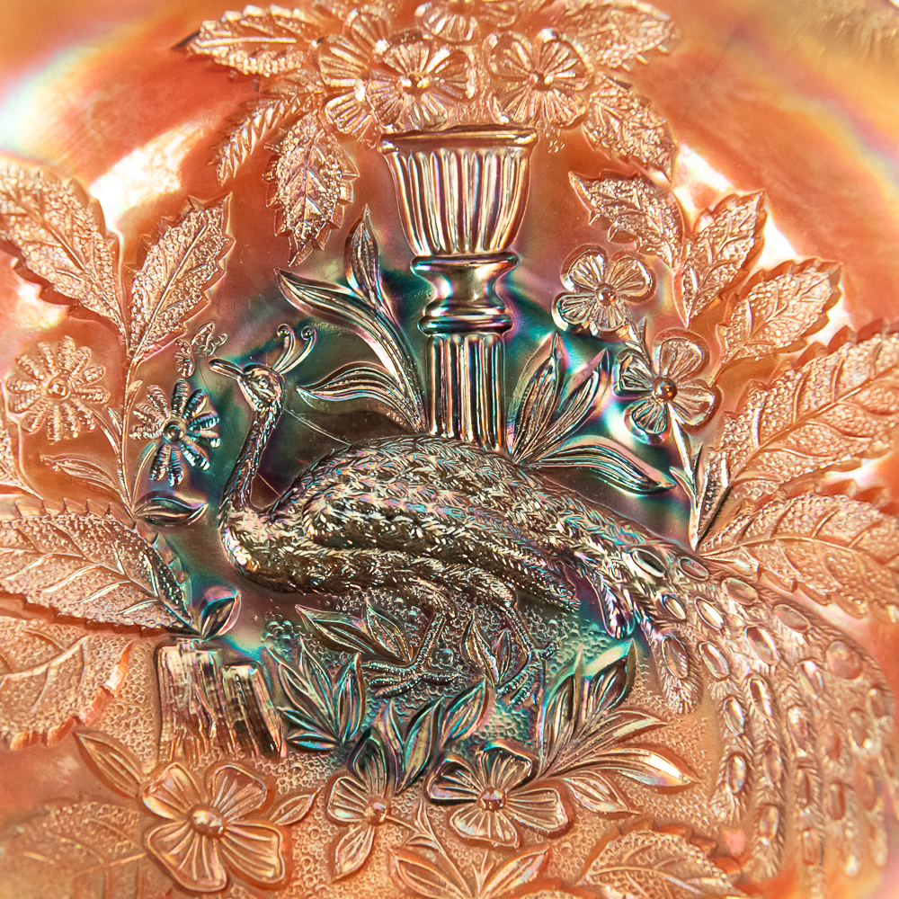 Carnival Glass M'burg Peacock Large Bowl