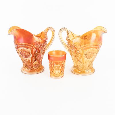 Carnival Glass: Imperial Fashion 3-Pc. 3-piece lot of Imperial Fashion in marigold. Includes two 