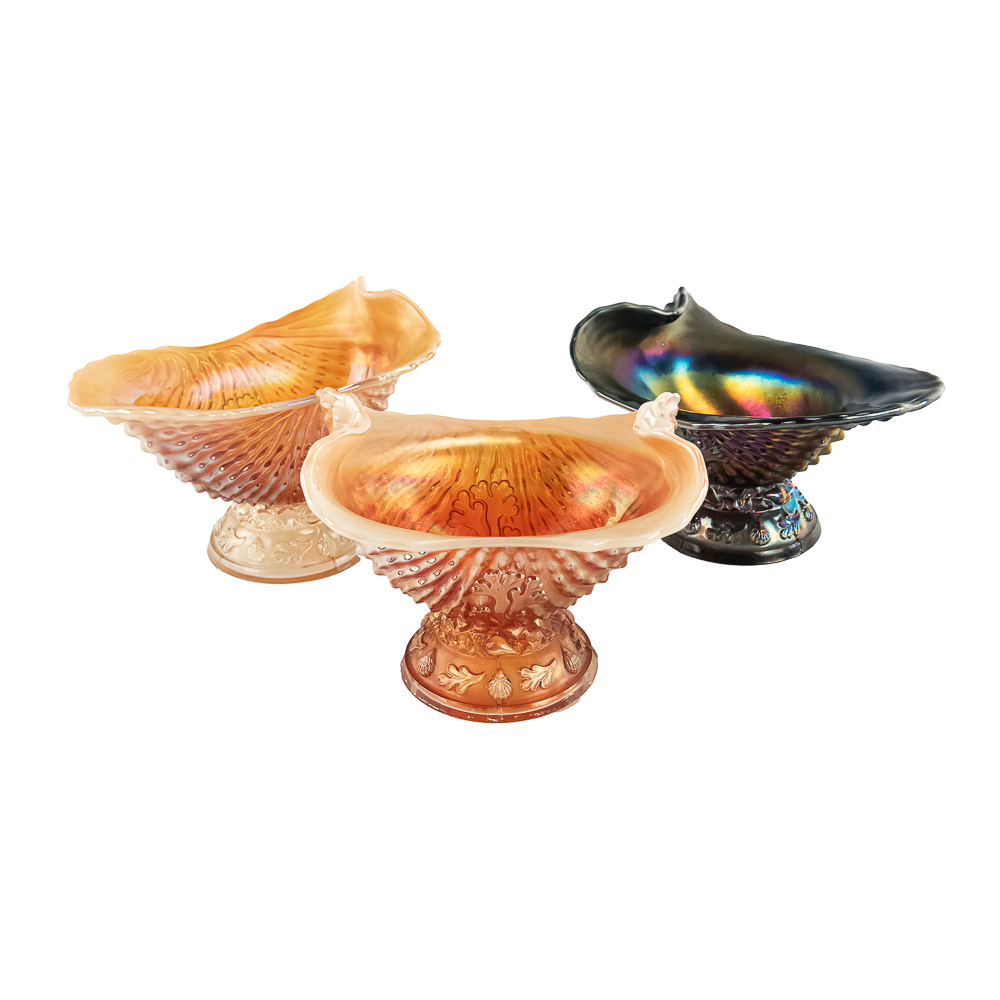 Carnival Glass Dugan Nautilus: 3-Pc Lot