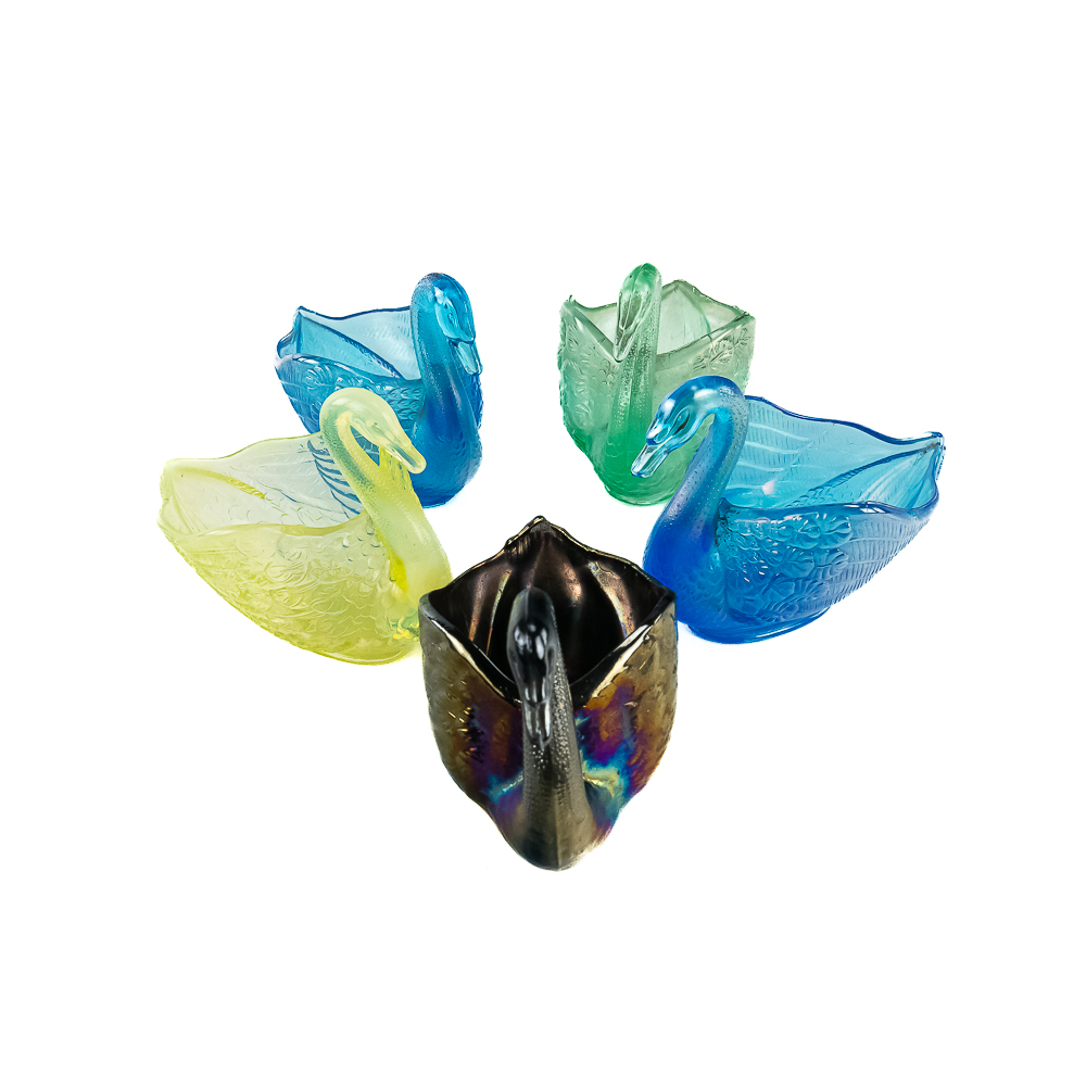 Carnival Glass: Pastel Swan Salts 5pc Lot