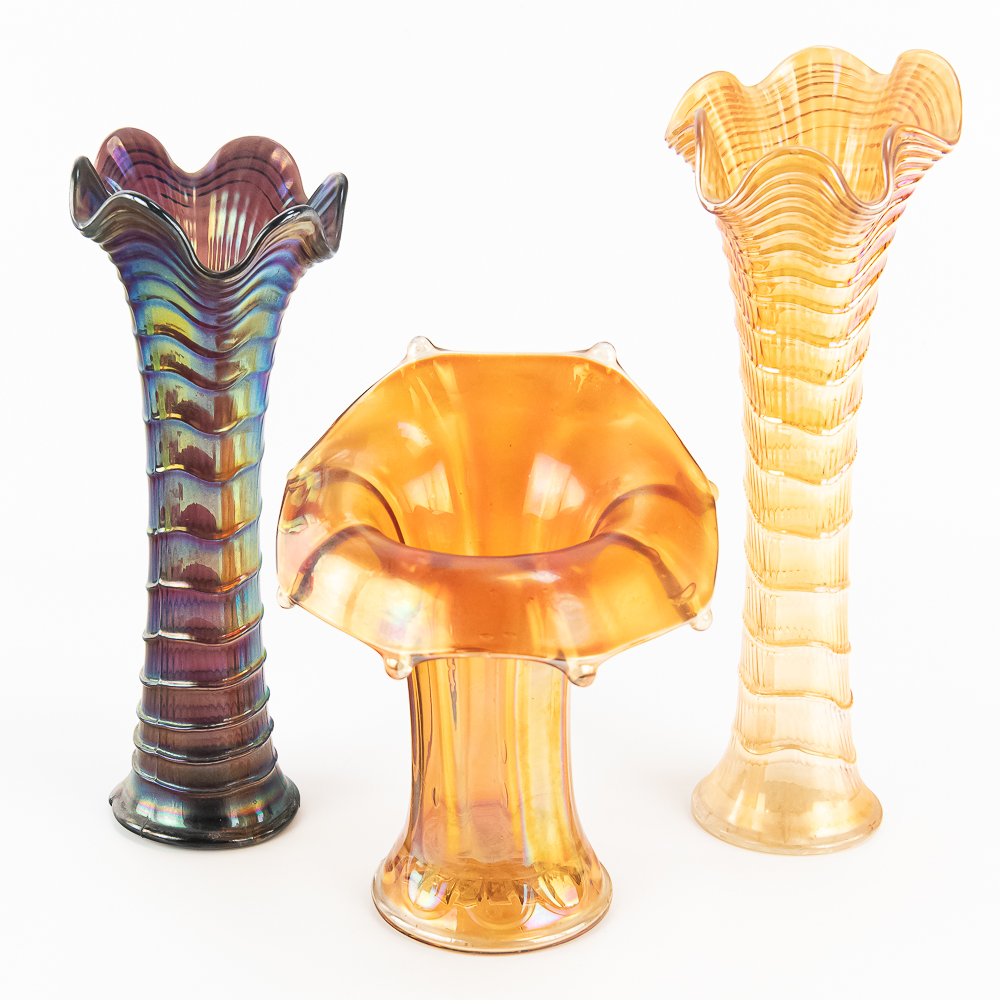 Carnival Glass: Imperial Vases 3pc Lot