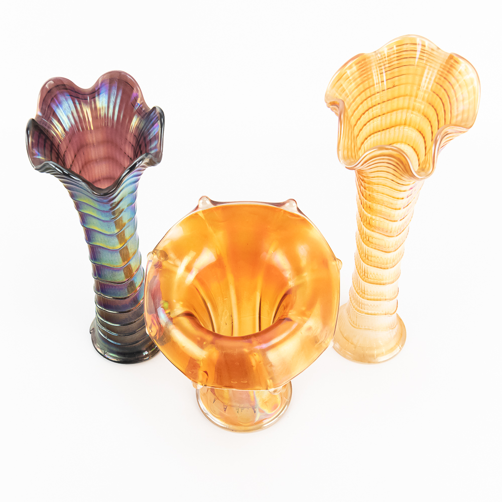 Carnival Glass: Imperial Vases 3pc Lot