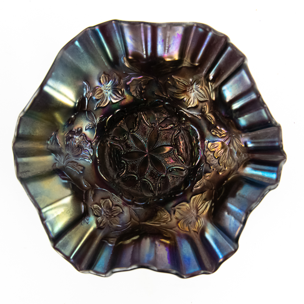 Carnival Glass Dugan 6-Petal Bowls: 2-Pc Lot