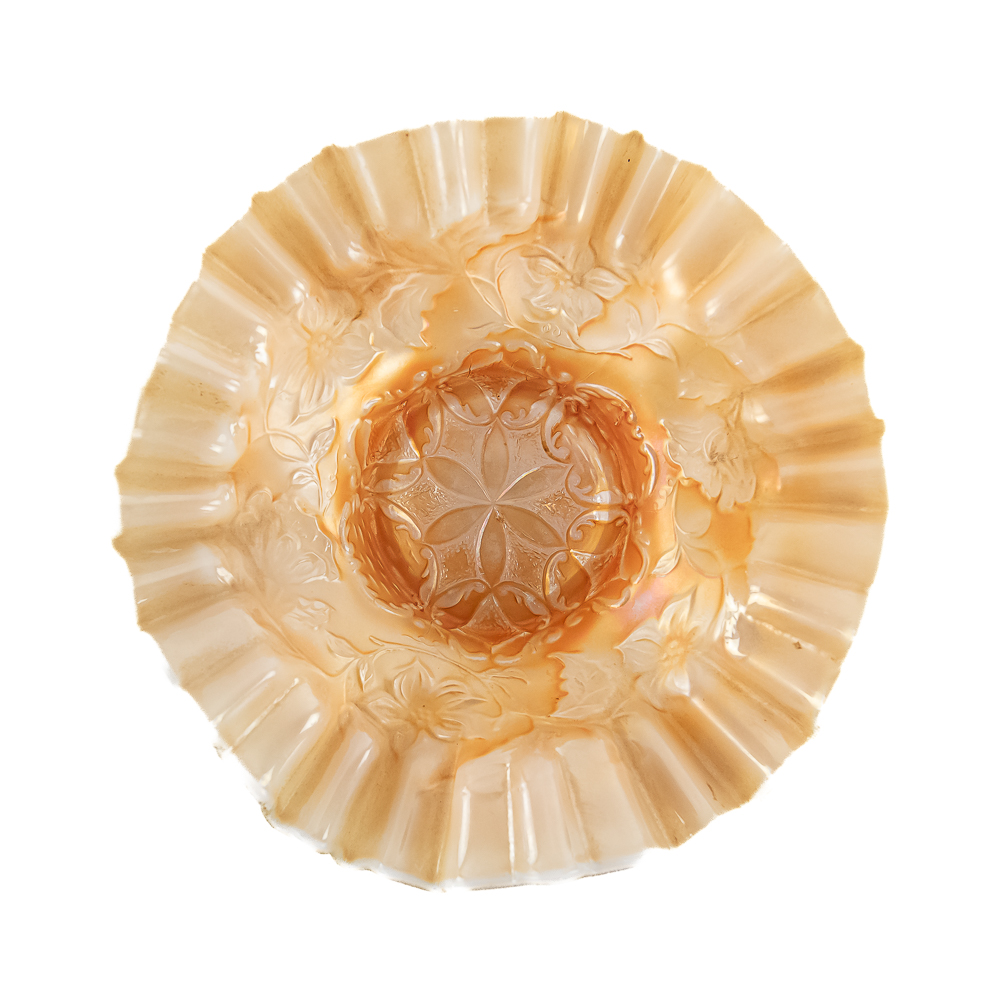 Carnival Glass Dugan 6-Petal Bowls: 2-Pc Lot