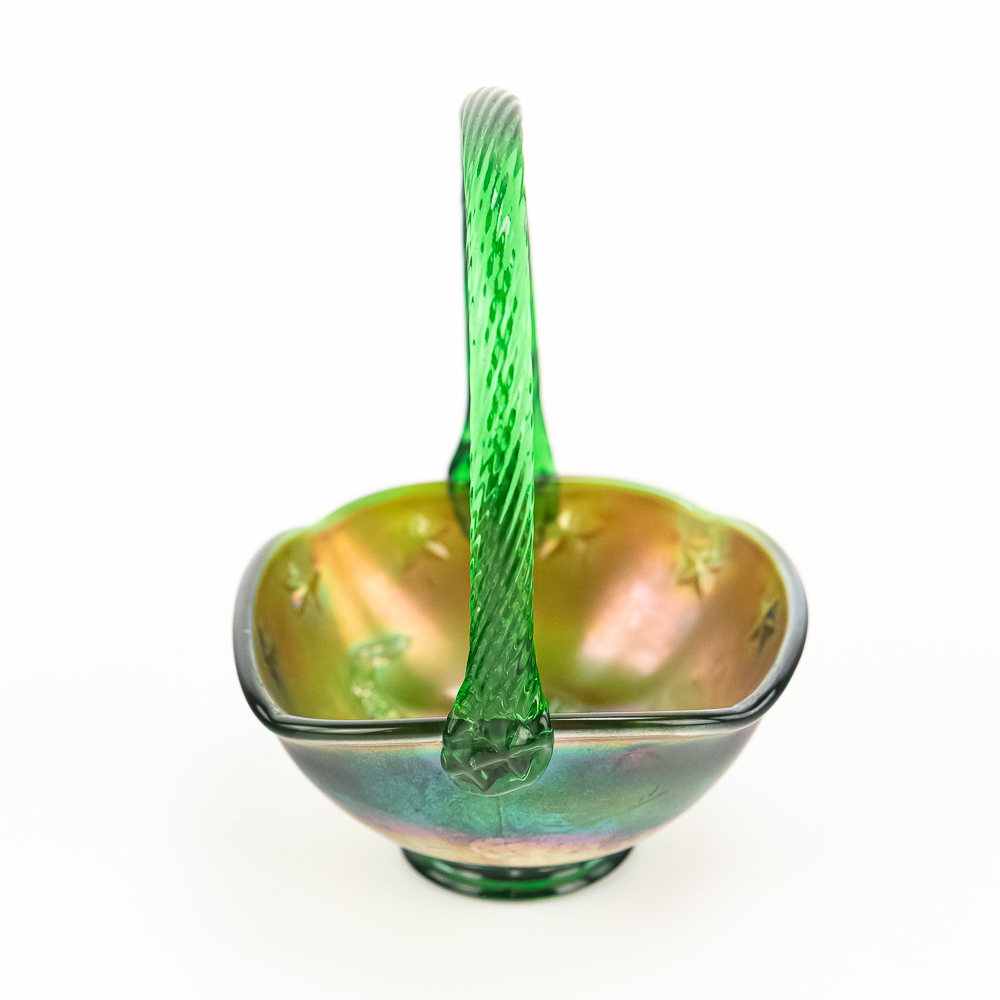 Carnival Glass: Fenton Green Mini Elks Basket