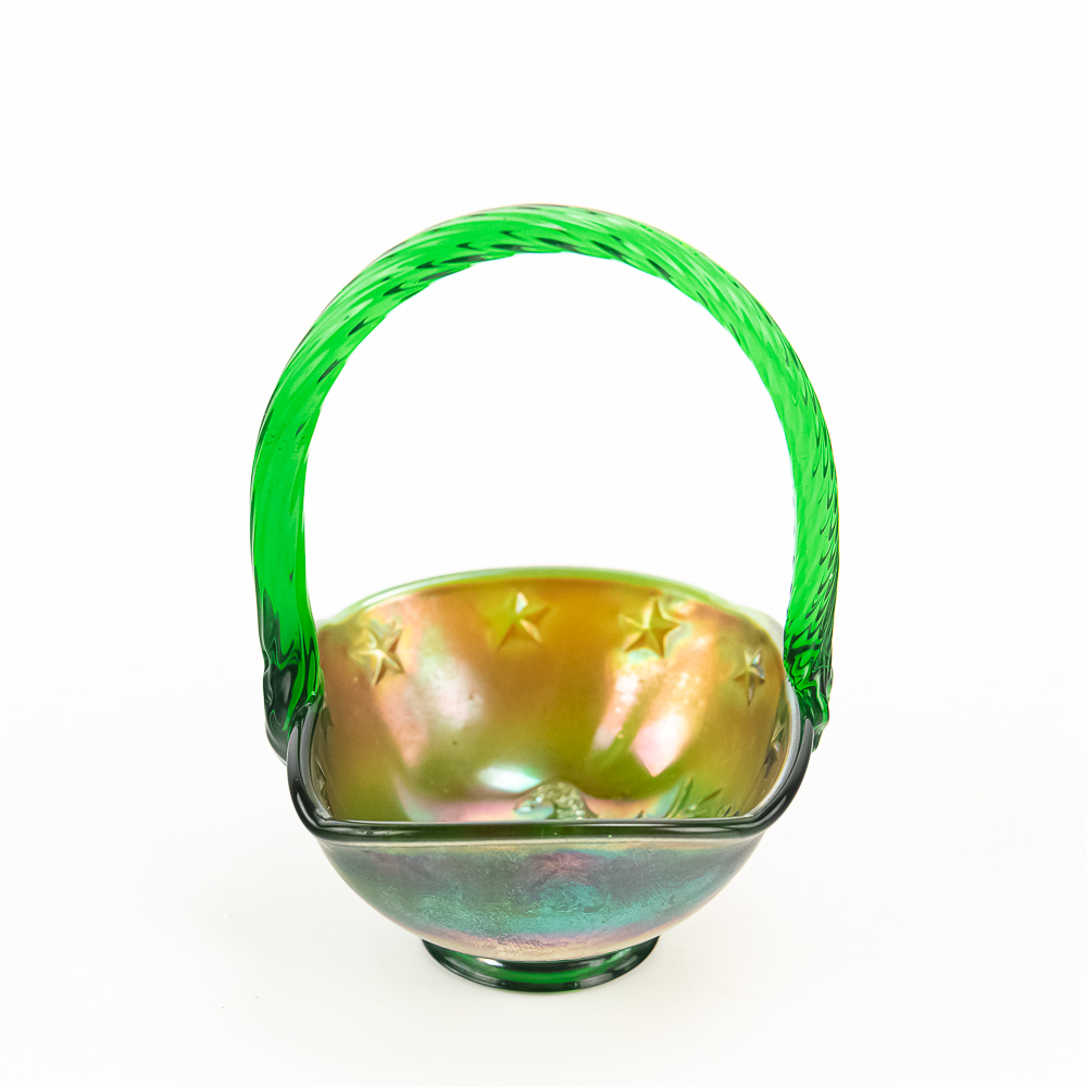 Carnival Glass: Fenton Green Mini Elks Basket
