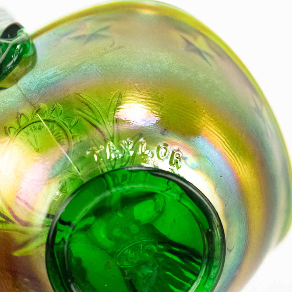 Carnival Glass: Fenton Green Mini Elks Basket