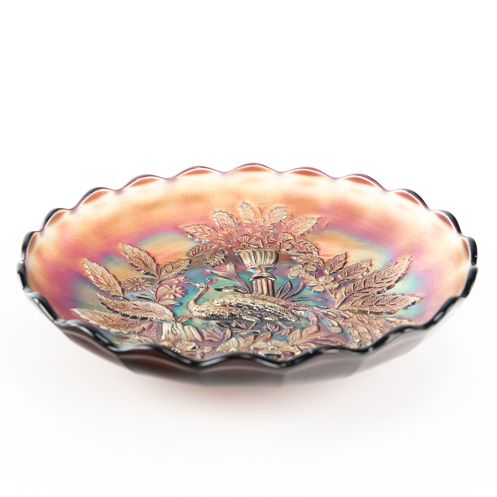 Carnival Glass: Millersburg Peacock & Urn Lg Bowl