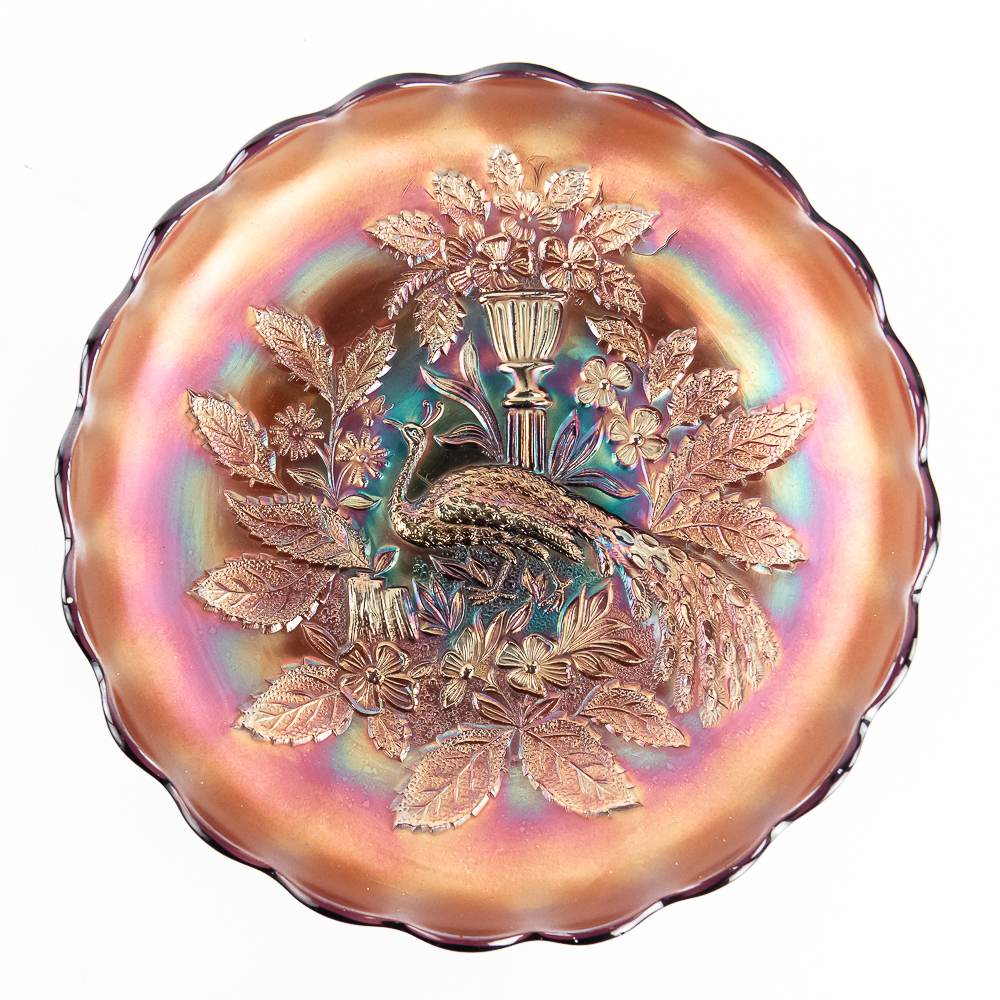 Carnival Glass: Millersburg Peacock & Urn Lg Bowl