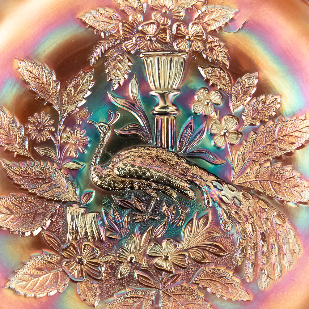 Carnival Glass: Millersburg Peacock & Urn Lg Bowl