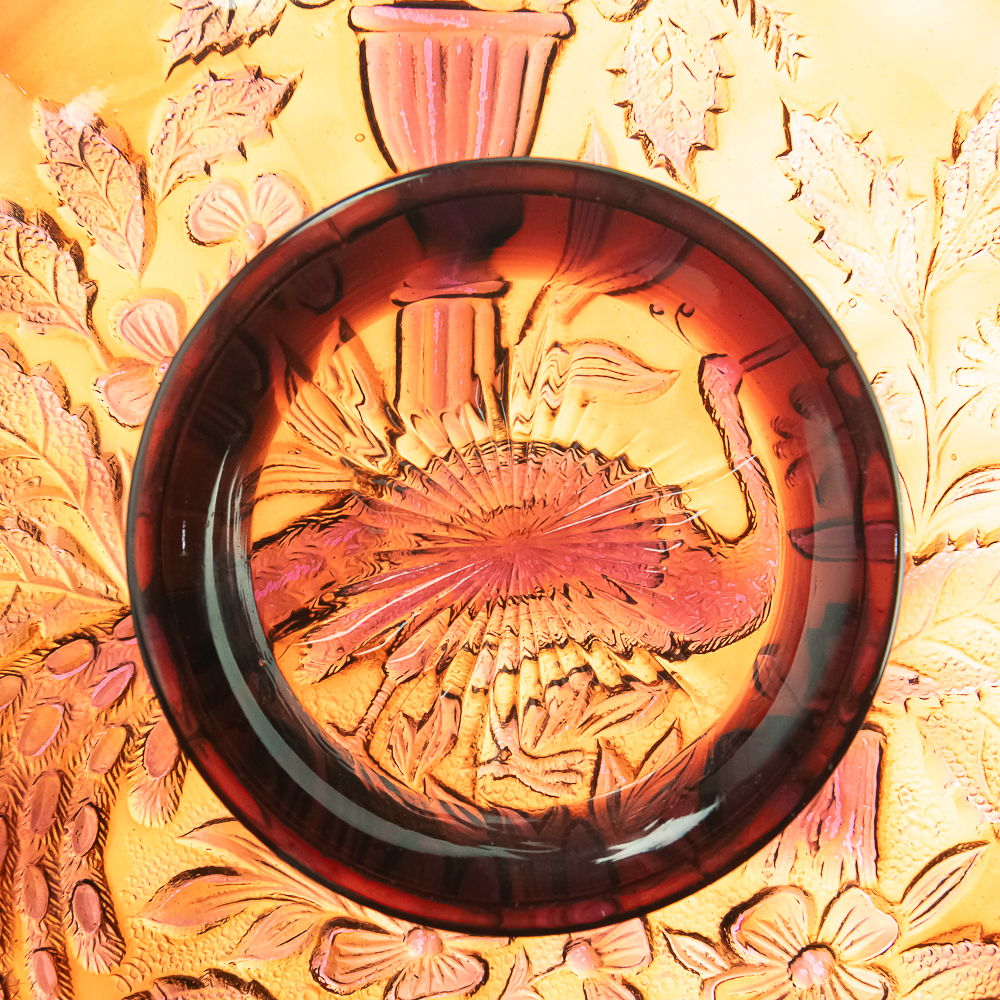 Carnival Glass: Millersburg Peacock & Urn Lg Bowl