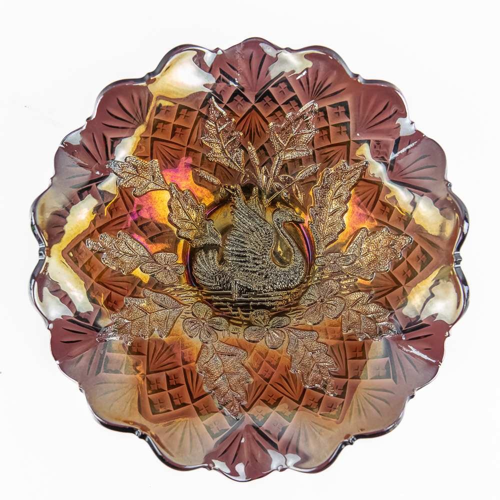 Carnival Millersburg Nesting Swan Ruffled Bowl