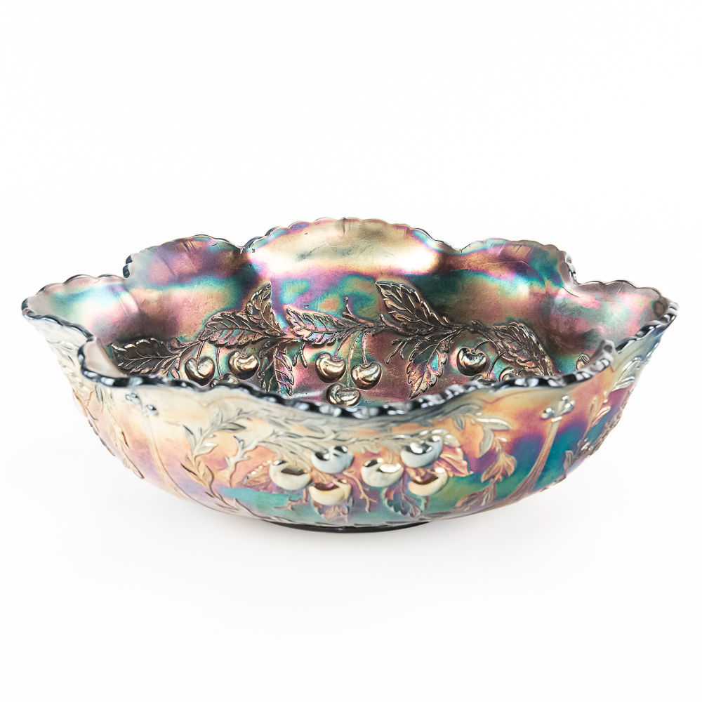 Carnival Glass: Dugan Peach & Pear Large Oval Bowl