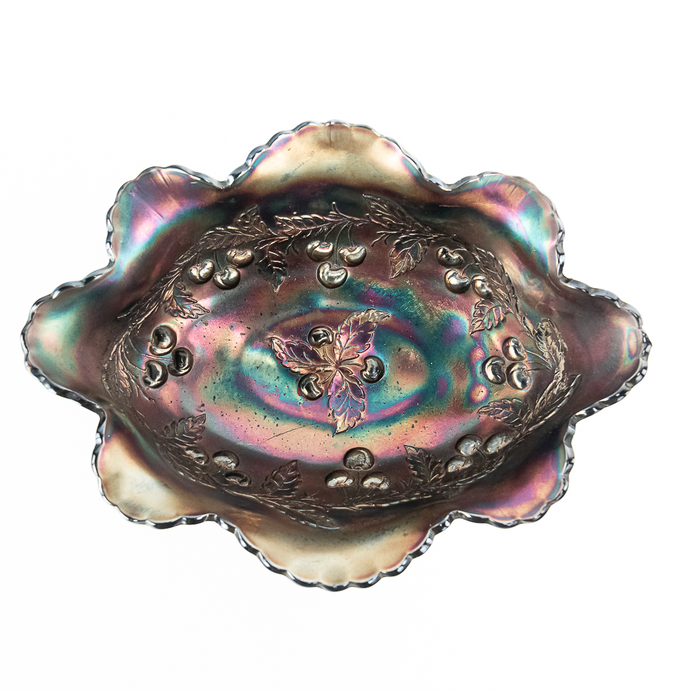 Carnival Glass: Dugan Peach & Pear Large Oval Bowl