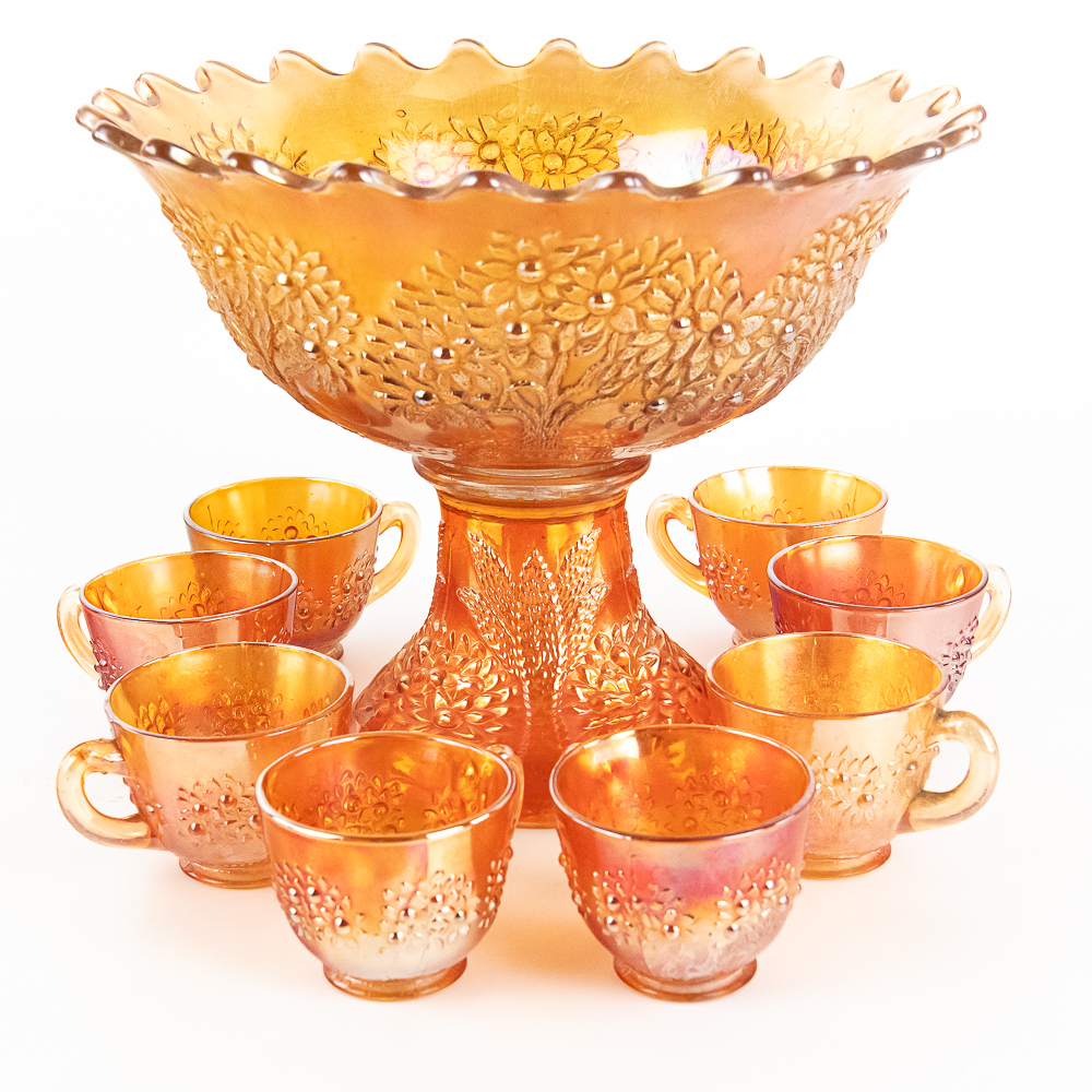 Carnival Glass Fenton Orange Tree 10-Pc Set