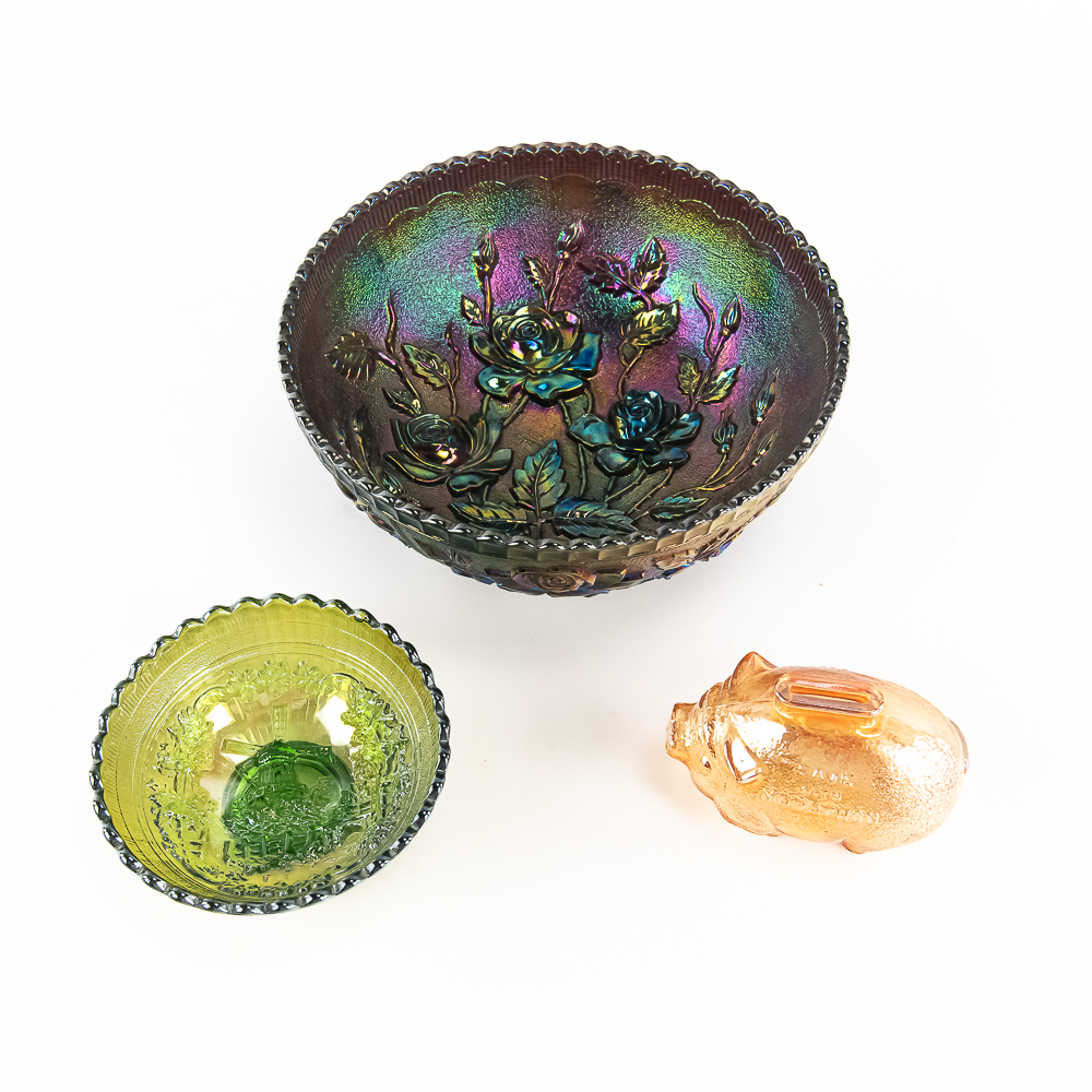 Carnival Glass: Imperial & Anchor Hocking 3pc Lot
