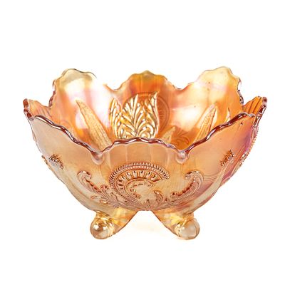 Carnival Glass Dugan Butterfly & Tulip Footed Bowl. Marigold. A deep, footed bowl with very nice 