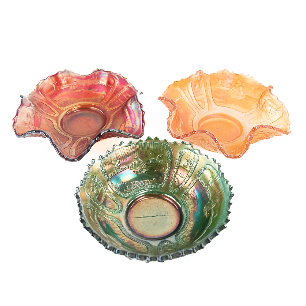 Carnival Glass Fenton Sailboats Sauce Bowls 3pcs