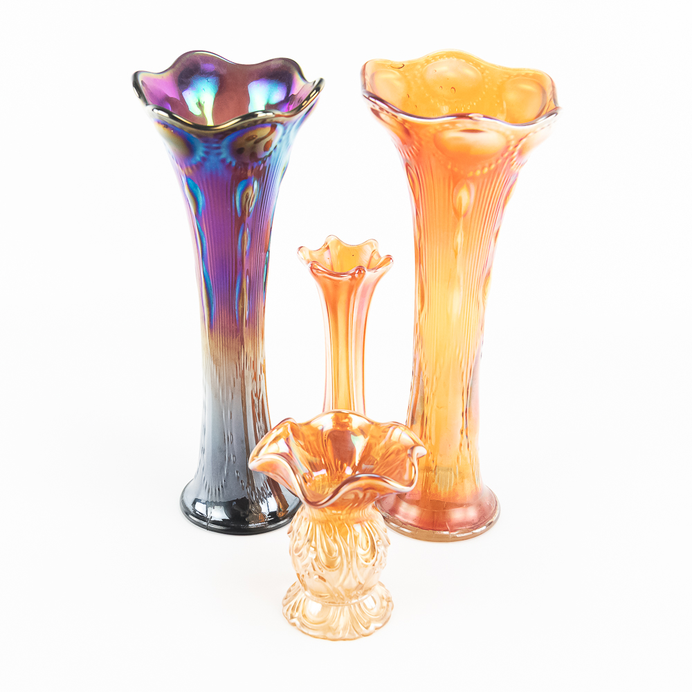 Carnival Glass: Imperial Vases 4pc Lot